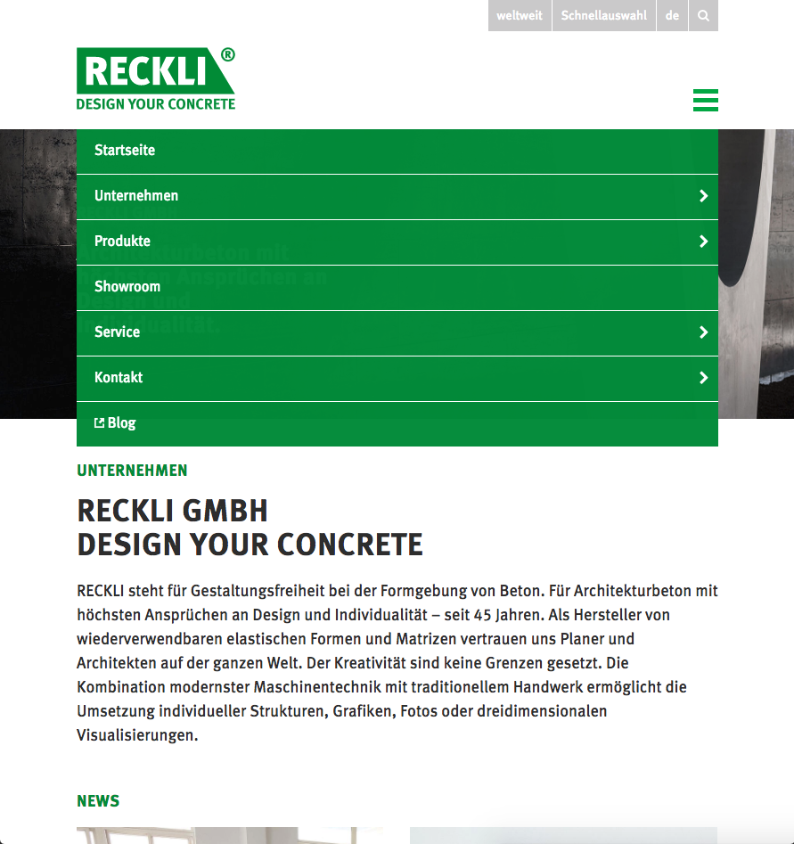 reckli.com Mobile Internationale Corporate Website 22